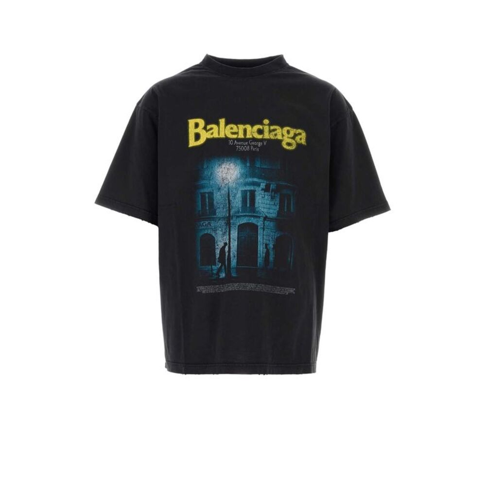 Balenciaga Men Black Cotton Oversize T-Shirt